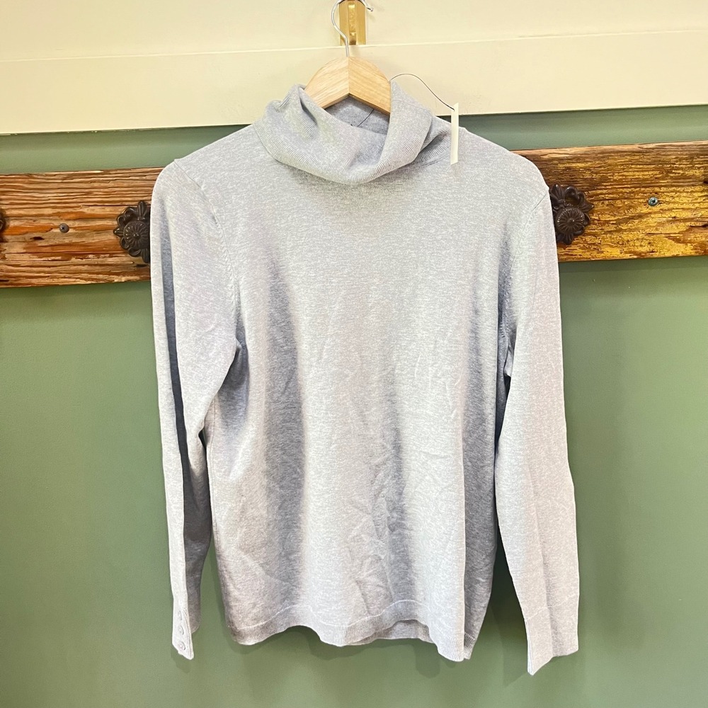 Talbots Plus Gray Heather Turtleneck Sweater Button Cuff Cotton Modal 1X NWT
